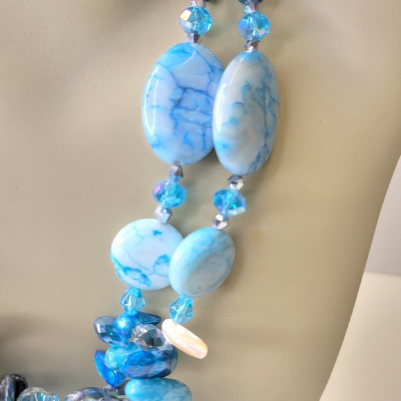 Blue Necklace Double Strand Beaded Necklace - Picture 10 of 13